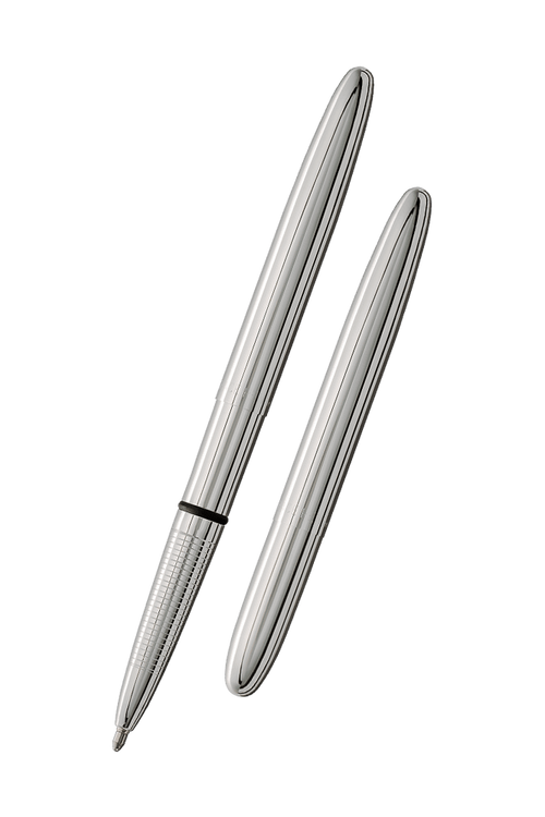 Two Fisher Bullet Pens - Chrome with cap on - One with cap on, and other with cap off