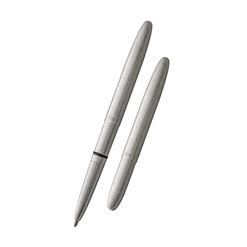 Two Fisher Bullet Pens - Brushed Chrome - Shows one with cap on and other with cap off