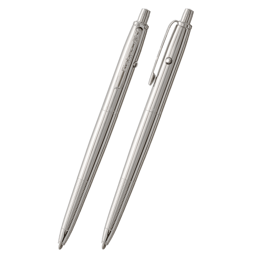Fisher Astronaut Pen - Chrome Finish - one on its side to show profile of clip